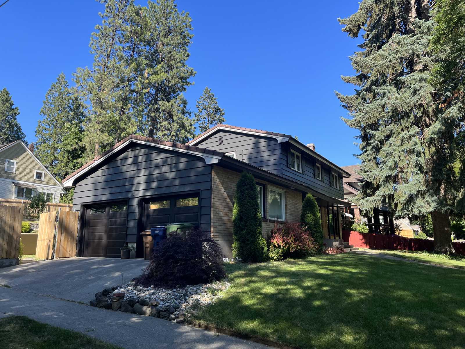 Exterior painting dark charcoal complete Spokane WA